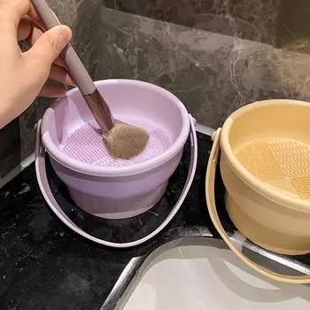 Стойка для сушки кистей для макияжа с чистящим средством, чаша для мытья косметических кистей, моечная машина для губок для макияжа и корзина для сушки светло-бежевый