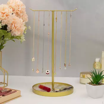 Стойка для ювелирных изделий, декоративная металлическая настольная Т-образная стойка для ожерелий и часов золотой