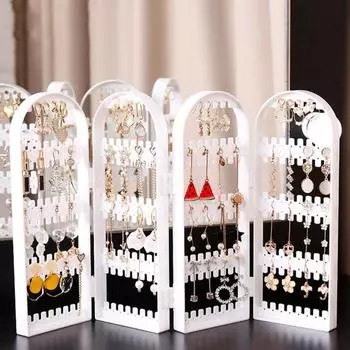 Стойка для ювелирных изделий, ожерелья, кольца, пластиковый складной держатель, большая вместимость, вешалка для хранения браслетов с отверстиями для сережек-гвоздиков