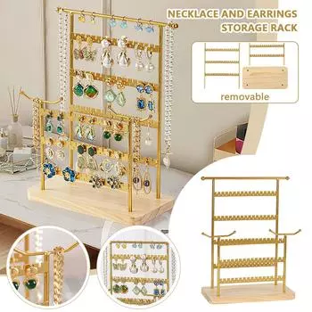 Стойка для ювелирных изделий с высококачественным ощущением, 2 ряда съемных вместительных золотых стоек для ожерелий и сережек One Size