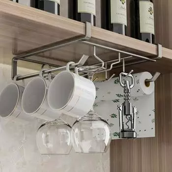 Стойка для винных бокалов из углеродистой стали, подвесная стойка для хранения винных бокалов, перевернутая полка для хранения бокалов без проколов, шкаф-органайзер