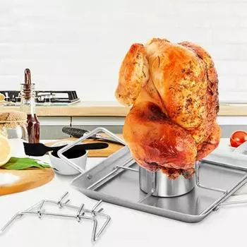 Стойка для жаркого из индейки, легко чистящаяся, многофункциональный держатель для курицы-барбекю, стойка для гриля из нержавеющей стали для домашнего пикника серебряный