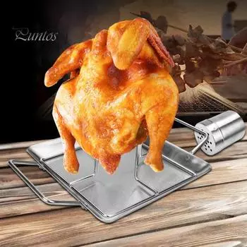 Стойка для жаркого из индейки, легко чистящаяся, многофункциональный держатель для курицы-барбекю, стойка для гриля из нержавеющей стали для домашнего пикника серебряный