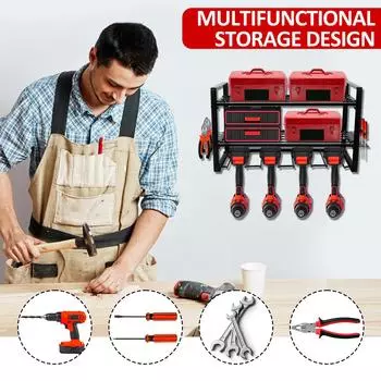 Стойка-органайзер для электроинструмента, настенное крепление, держатель для электродрели, мощный органайзер для хранения отверток для мастерской/гаража