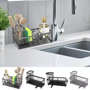 Стойка с дренажным туннелем, полый быстрый дренаж, 2 отделения, тарелка для губки, корзина для хранения тряпок A серый