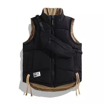 Стойка-воротник студенческий двусторонний жилет для пары мужской и женский куртки осень и зима утолщенный пуховый жилет модная теплая куртка L (90-55 kg) чёрный