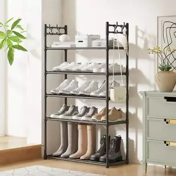 Стойки для обуви 4/5/6 уровней с крючками для подвешивания, напольные металлические полки для хранения, не требующие пробивки отверстий, сборный шкаф для хранения