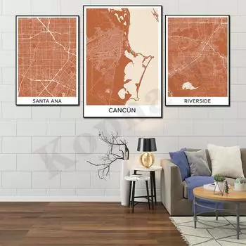 Стоктон Бейкерсфилд Канкун Санта Ана Риверсайд Лексингтон Арлингтон Дубай Цветная карта города Декор для дома плакат 21cm30cm NoFrame