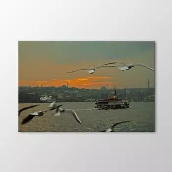 Стол пароход и чайки