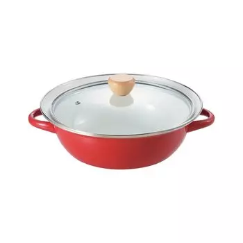 Столешница из жемчужного металла 27 см, эмаль, эмаль со стеклом IH для 3–4 красных стеклянных горшков, горшок, двуручный горшок, крышка, совместимая, люди, HB-6490 красный