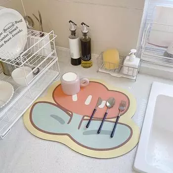 Столешница, коврик для сушки посуды, чашки, кухонная посуда, дренажный коврик, впитывающий коврик с принтом для кофемашины, коврик для слива столовой посуды, декор L 40cmx50cm