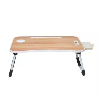 Столик для ноутбука из инженерной древесины, складной, с подстаканником, канавкой для планшета и мини-ящиком (60Д x 40Ш x 26В см, Коричневый)