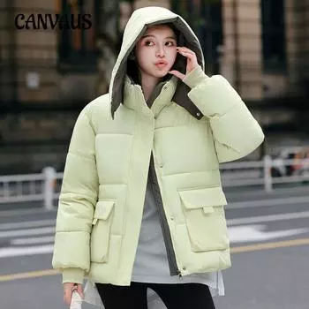 Столкновение цветов хлопковое пальто женское короткое свободное студенческое хлебное зимнее пальто с капюшоном больших размеров хлопковая куртка для подруг хлопковая одежда M чёрный