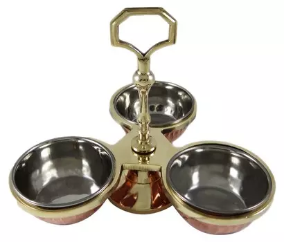 Столовая посуда для индийских лучших гарниров, приправа, рассол, держатель, 3 миски, шт. коричневый