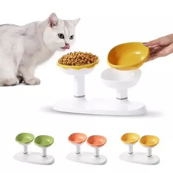 Столовая посуда для кошек и собак, столик для мисок для домашних животных, миска для еды для кошек и собак, миска для воды, подъемный планшет для кошек с регулируемой высотой, наклонный двойной столик для еды и питья для кошек жёлтый