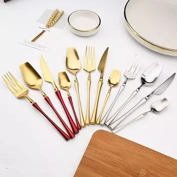 Столовая посуда из нержавеющей стали 18/10, красное золото, столовая посуда в стиле вестерн, набор столовых ложек для стейка, набор ножей и вилок, бытовые вилки, чайные ложки 1set / 4pcs серебряный