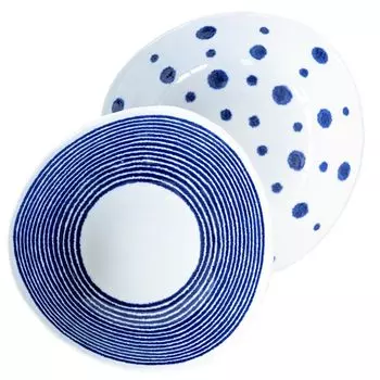 Столовая посуда Nishikai Pottery Hasami Ware из 2 предметов, около 20 см, цвет индиго, японская микроволновая печь, посудомоечная машина, сделано в Японии, 19868, набор, миска, тарелка, набор,