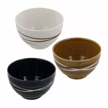Столовая посуда Восточная миска для риса (Маленький) Набор из 3 предметов: спиральный Minoruba, темно-синий, белый, карамельный, рисовая чаша, горшок, маленькая миска