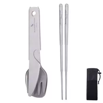 Столовые приборы Boundless Voyage Titanium, набор из 4 предметов, палочки для еды, вилка, ложка, нож, складной, компактный, легкий, портативный, для кемпинга, барбекю, гор