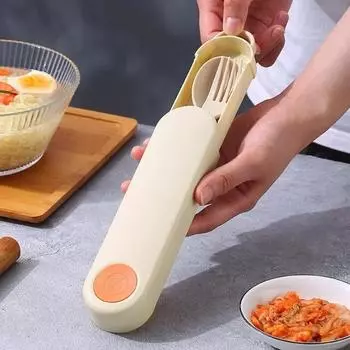 Столовые приборы из бамбукового волокна ложка вилка палочки для еды с коробкой студенческая посуда дорожная портативная посуда кухонные принадлежности зелёный