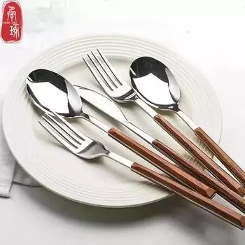 Столовые приборы из нержавеющей стали с деревянной ручкой, нож, набор вилок и ложек, высокий уровень внешнего вида, нож для стейка в отеле, кофейная ложка, столовые приборы в западном стиле 1 set
