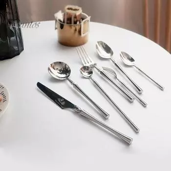 Столовые приборы из нержавеющей стали с ножом для стейков Зеркально отполированные столовые приборы Металлические ложки Вилки Палочки для еды Посуда для домашних вечеринок K