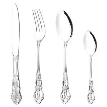 Столовые приборы из нержавеющей стали, винтажные ножи, вилка, десертная ложка, набор столовой посуды, вечерние кухонные столовые приборы, столовая посуда серебряный