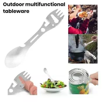 Столовые приборы, устойчивые к коррозии, компактные, портативные, вилка из нержавеющей стали, ложка, открывалка для бутылок, товары для кемпинга серебряный