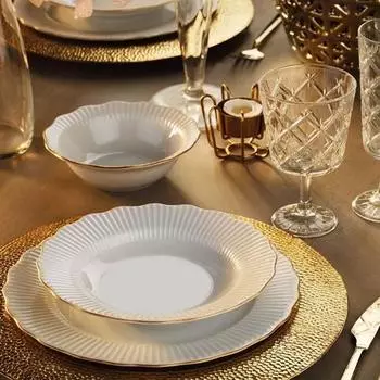 Столовый сервиз Porland с оборками, 18 предметов, золотистая сетка