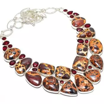 Стоматолит окаменелость, гранат драгоценный камень ручная работа 925 серебряное ювелирное ожерелье 18 JCN380-8