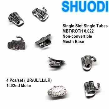 Стоматологическая ортодонтическая буккальная трубка с одним слотом Sgl Tubes MBT/ROTH 022 Неконв. тип, сетчатая основа, ортопедический материал для стоматолога 1 pack 1st molar MBT