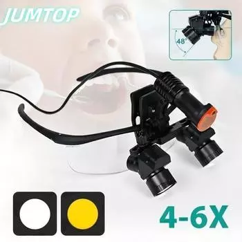 Стоматологические лупы 4X-6X, бинокулярная медицинская лупа с налобным фонарем 5 Вт, зрачок 300-600 мм, регулируемая хирургическая линза, стоматологическое оборудование EU Plug чёрный