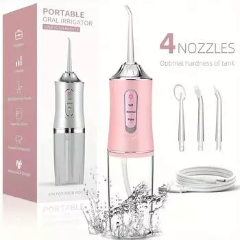 Стоматологический ирригатор для полости рта, ирригатор для воды, нить для чистки зубов, стиральная машина для рта, 5 насадок, 3 режима, перезаряжаемый через USB резервуар, 300 мл зелёный