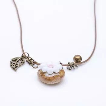 Stone flowers bloom ceramic pinched flower necklace, female ethnic style handmade retro Mori cute bells simple accessories