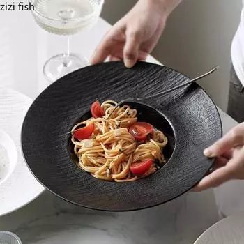 Stone Patterned Straw Hat Plate Ceramic Soup Plate Pasta Plate Dessert Dish Main Dining Plates Restaurant Ceramic Tableware