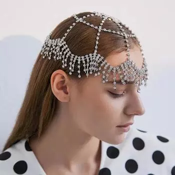 Stonefans Boho головной убор на лоб с кисточкой, полный стразов, кисточка, свадебные цепочки на голову, волнистые кристаллы AB, аксессуары для волос, шляпа AB Crystal золотой