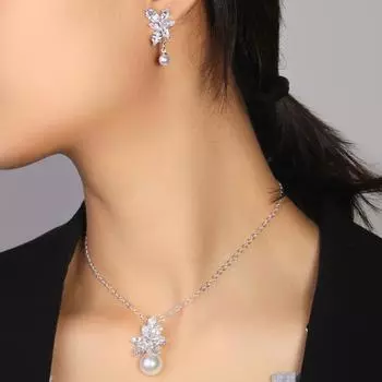 Stonefans Циркон Цветы Жемчуг Ожерелье и Серьги Комплект Ювелирных Изделий для Женщин Мода Нигерия Стразы Праздничный Комплект Ювелирных Изделий Подарки