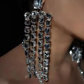 Stonefans длинные серьги-капли с бахромой, аксессуары с кристаллами для женщин, большие висячие серьги, свадебные украшения, подарки Gold Earrings