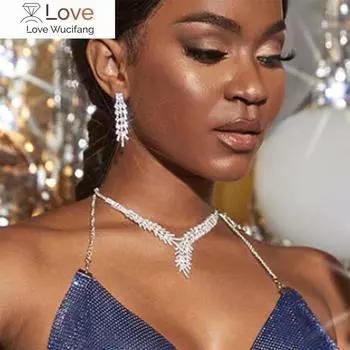 Stonefans Elegant Plant Rhinestone Full Crystal Jewelry Set Bridal Wedding Accessories New Silver Plated Necklaceearrings Girls