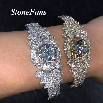 Stonefans INS Fashion Bling Crystal Heart Bangle Bracelet Jewelry Свадебный браслет-манжета со стразами Роскошные свадебные украшения золотой