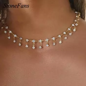 Stonefans круглый кулон шейное ожерелье подвески-цепочка для женщин горный хрусталь милые ювелирные изделия воротник-колье ожерелья оптовая продажа аксессуары Gold Necklace