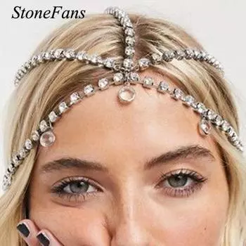 Stonefans мода Boho девушки кулон голова лоб цепочка кристалл свадебные волосы невесты тиара головные уборы ювелирные аксессуары 2021 Gold Head Chain