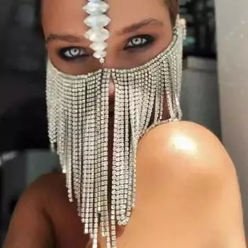 Stonefans модная нерегулярная маска с бахромой блестит лицо карнавал 2022 горный хрусталь женские роскошные костюмы ювелирные изделия для женщин вечерние Black Mask
