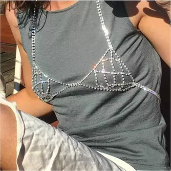 Stonefans сексуальная сетчатая цепочка на грудь, ювелирные изделия, бюстгальтер, жгут для женщин, стразы, кристалл, бюстгальтер без косточек, нижнее белье, бюстгальтер-цепочка, аксессуары для бикини Gold Chest Chain