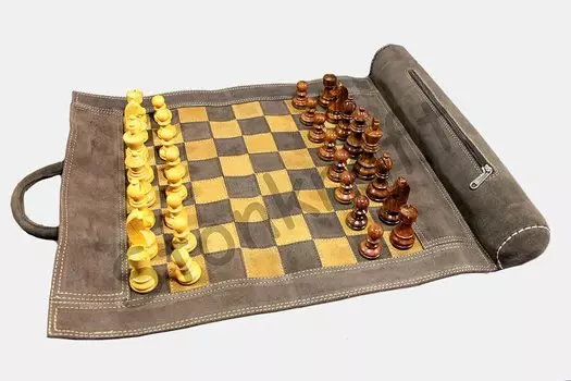 StonKraft Board Size Authentic Roll Up Chess Set Wooden Chess Pieces Brown Grey Представляем инновационный чехол для переноски Grey 19 x 15 (Шахматы серый