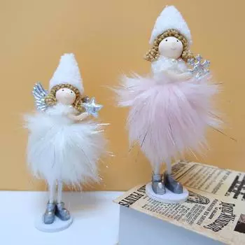 Стоячая кукла-розовый ангел, игрушка-крыло, Рождественская елка, подвесной кулон, украшения для дома, декор, подарок на Рождество, Новый год 2023, Navidad белый