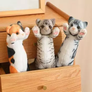 Стоячая поза Lucky Cat Plushies Kawaii Calico Cat Полосатый кот Супер милый маленький котенок плюшевая игрушка для девочки и мальчика Подарок Диван Декор 25cm серый