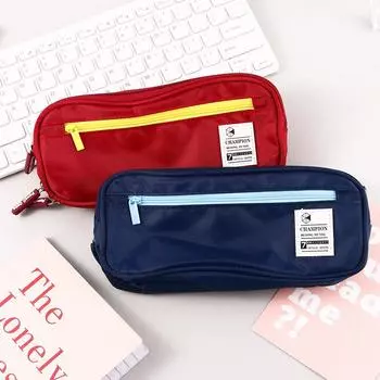 Storage Box Cosmetic Bag Twill Zipper Pouch Canvas Pencil Case Pen Box Stationery Storage Pen Bag синий