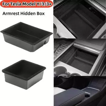 Storage Box For Tesla ModelY/3/3+ Highland 2024 Interior Accessories Car Styling Tray Flocking Center Console Armrest Hidden Box