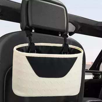 Storage Pockets For Car PU Leather Multifunctional Headrest Organizer Wear-Resistant Storage Pocket Space-Saving Car Organizer белый